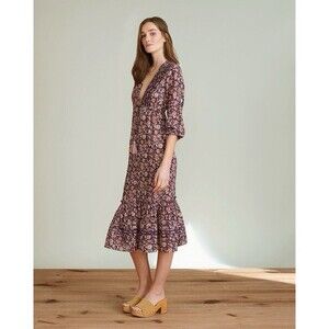 VERONICA BEARD VANI FLORAL LONG SLEEVE Empire waist MIDI DRESS Peasant Boho Flow